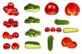 set of different Fresh organic red tomato and cucumber isolated on the white background Royalty Free Stock Photo