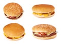 set of different Fresh tasty burger with cheese isolated on white background. Fast food Cheeseburger Royalty Free Stock Photo