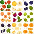 Set of whole and sliced fruit. Vector illustration. Royalty Free Stock Photo