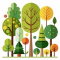 Set of different full realistic trees. Vector illustration