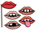 A set of different funny art with different emotions, lips smiling, teeth showing, some teeth missing Royalty Free Stock Photo