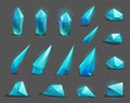 Set of different game resources cartoon crystals.