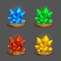 Set of different game resources cartoon crystals.