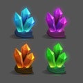 Set of different game resources cartoon crystals.