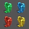 Set of different game resources cartoon crystals.