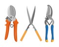 Set of Different garden shears and pruners.