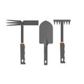 Set different gardening tools various garden equipment rakes and shovel isolated