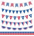 Set of different garland with flag ribbons. American Independence Day 4th of July. Vector illustration Royalty Free Stock Photo