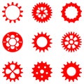 Set of different gears in red color, isolated