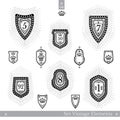 Set of different geometric shields with light ray Royalty Free Stock Photo