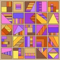Set of Different Geometric Square Shape Elements of Brown, Lilac, Orange, Violet, Yellow Colors. Collection of Flat Quadrangle