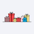 Set of different gift boxes. Christmas presents. Flat design Royalty Free Stock Photo