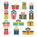 Set of different gift boxes. Flat design. Christmas presents. Co Royalty Free Stock Photo