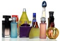 Set of different glass bottles perfume