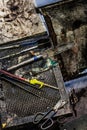 Set of different Glassblowing Tools on a Table.