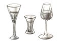 Set of different Glasses, pencil Drawing. Isolated Glasses. Royalty Free Stock Photo