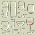 Set of different glasses, vector