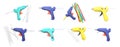 Set with different glue guns with sticks on white background, top view. Banner design Royalty Free Stock Photo