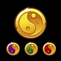 Set of different golden Chinese amulets yin yang.