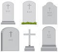 Set of different gravestones on white background