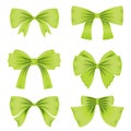 Set of different green bows for decoration. Decor for Valentine`s Day, birthday, wedding, celebrations and holidays. Royalty Free Stock Photo