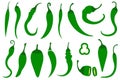 Set of different green chili peppers Royalty Free Stock Photo