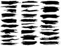 Set different grunge brush strokes. Dirty artistic design elements isolated on white background. Royalty Free Stock Photo