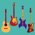 Set of different guitars