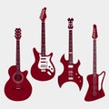 Set of different guitars. Acoustic guitar, electric