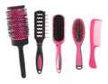 Set with different hair brushes and comb on background Royalty Free Stock Photo