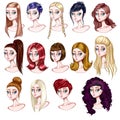 Set of different hairstyle - cartoon character - hairdo types