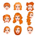 Set with different hairstyles. Redhead. hand-drawn illustration Royalty Free Stock Photo