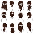 Set of different hairstyles, wedding hairstyles, hair styles with flowers, Royalty Free Stock Photo