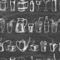 Set of hand drawn mugs and bottles. Royalty Free Stock Photo