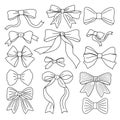 Set of different hand drawn bows ribbons. Hand drawn outline bow ties, simple minimalist vector illustration collection Royalty Free Stock Photo