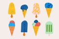 A set of different hand-drawn ice creams. Flat design