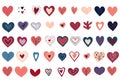 Set of different hearts isolated on white background. Clipart bundle, hand drawn set