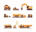 Set different heavy yellow industrial machines coal mine production professional equipment mining industry transport