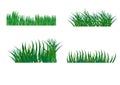 Set of different horizontal compositions of grass. Isolated garden lawn on a white background. Vector illustration