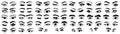 Set of different human eyes silhouette. Eye shapes with eyelash. Hand drawn Eyebrow vector illustration