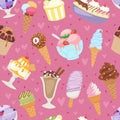 Set of different ice cream seamless pattern background cartoon dessert vector illustration Royalty Free Stock Photo