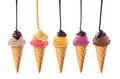 A set of different ice cream watered with chocolate Royalty Free Stock Photo