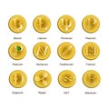 Set of different icons of cryptocurrency.