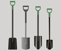 Illustration drawing of Shovels with green Handles