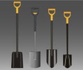 Illustration drawing of Shovels with yellow Handles