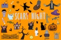 Set of different illustration for halloween on orange background