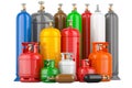 Set of different industrial liquefied gas cylinders, 3D rendering Royalty Free Stock Photo