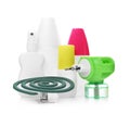 Set of different insect repellents on white background Royalty Free Stock Photo
