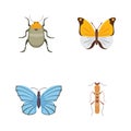 Set of different insects in cartoon style. Butterfly and beetle collection.