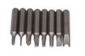Set of different interchangeable bits for mini screwdriver, close-up Royalty Free Stock Photo